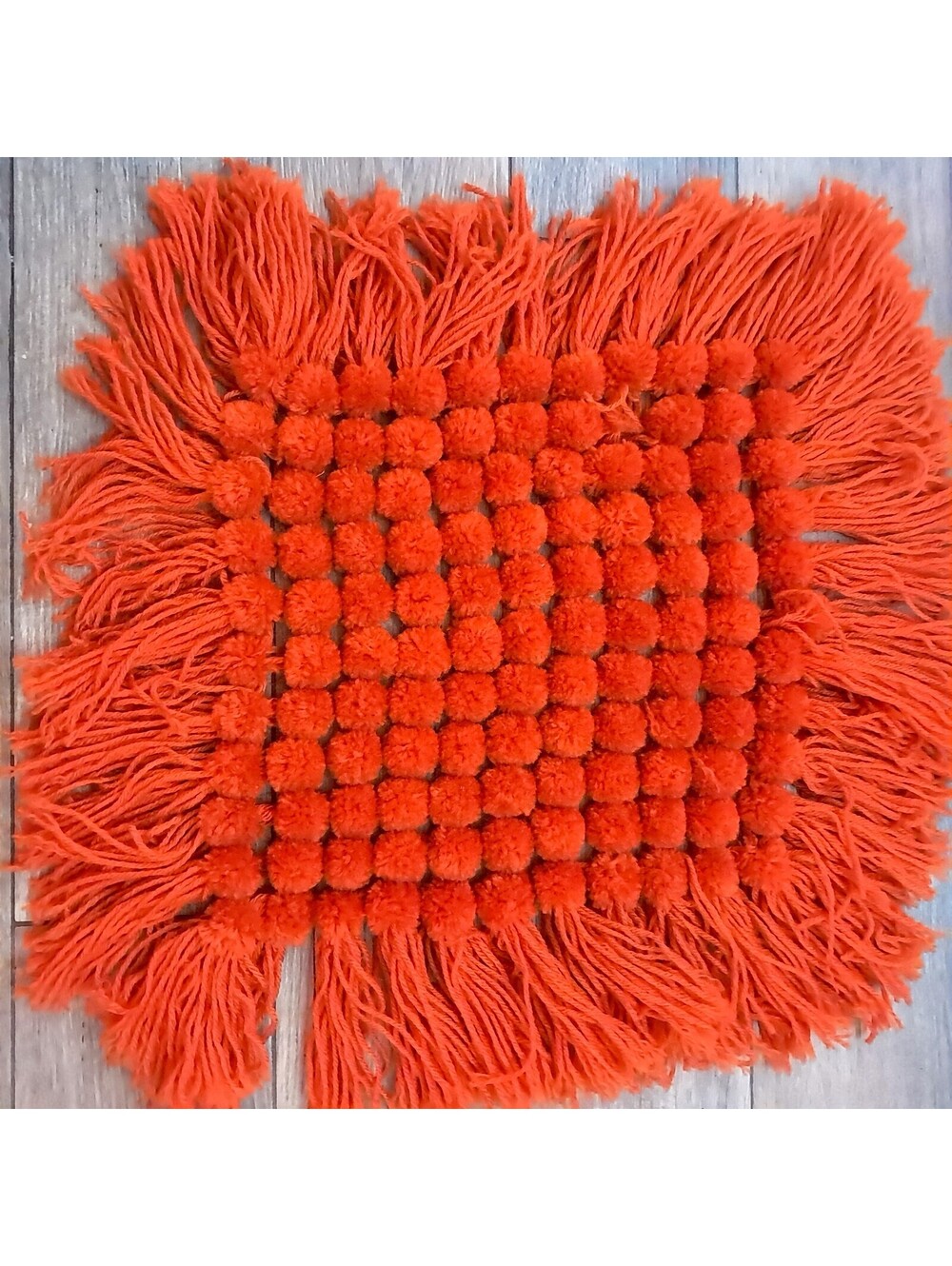 Vintage Orange POM POM PUFF Mat Seat chair Pad Throw Pillow Topper pompom FRINGE